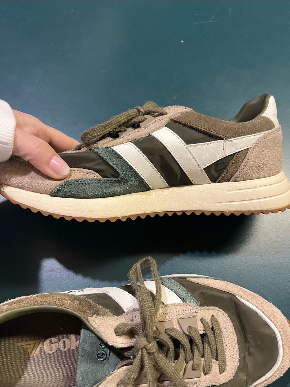 Gola Women’s Olive, Beige & Teal Retro Trainer Sneakers - Picture 10 of 14
